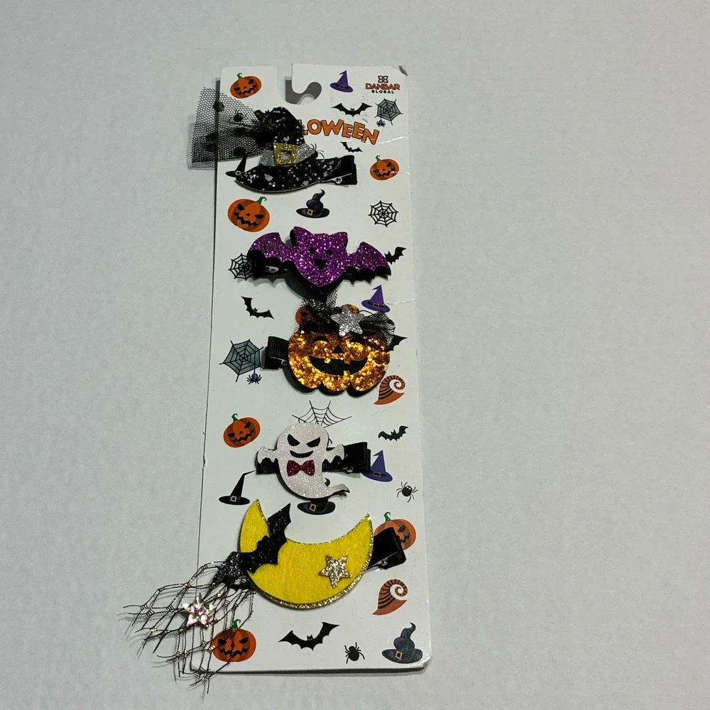 Danbar Global Halloween Glitter Hair Clips Set Witch Bat Pumpkin Ghost Moon Kids
